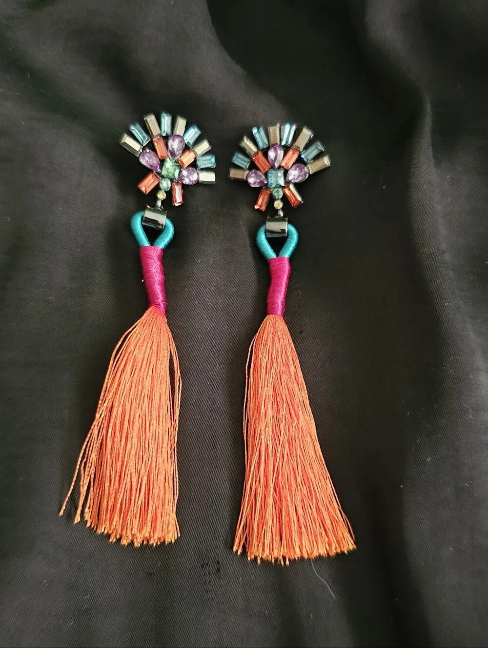 Zara Bejeweled Fan Tassel Statement Earrings
